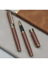 Mey İthalat®  Gold İşlemeli Kahverengi Metal Roller Kalem