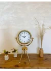 Mey İthalat® Gold Metal Mini Tripod Desenli Masa Saati 45×26 cm