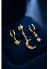Mey İthalat® Gold Renk 3 lü Ay ve Yıldız Model Küpe
