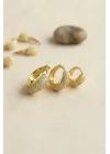 Mey İthalat® Gold Renk 3 lü Zirkon Taşlı Halka Küpe Set