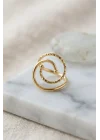 Mey İthalat® Gold Renk Geometrik Çift Halka Yüzük