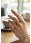 Mey İthalat® Gold Renk Geometrik Çift Halka Yüzük