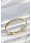 Mey İthalat® Gold Renk Pirinç Yonca Model Zirkon Taşlı Kadın Kelepçe Bileklik