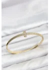 Mey İthalat® Gold Renk T Model Zirkon Taşlı Kadın Kelepçe Bileklik