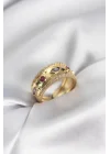 Mey İthalat® Gold Renk Zirkon Taşlı Vintage Kadın Yüzük