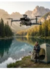 Mey İthalat® GPS Destekli Katlanabilir Çift Kameralı Drone Ekranlı Kumandalı