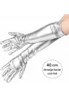 Mey İthalat® Gümüş Renk Dirsek Altı Lüks Saten Eldiven 40 cm