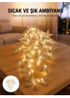 Mey İthalat® Gümüş Yaprak Tasarımlı LED Işık Pilli Ev ve Vitrin Dekoru