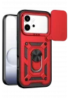 Mey İthalat®  Huawei Honor 600 Pars Lens Yüzüklü Silikon - Kırmızı