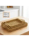 Mey İthalat®  İç İçe Geçebilen 3’lü Dikdörtgen Plastik Rattan Tepsi Seti–Hasır Görünümlü Çok Amaçlı Servis ve Sunum Tepsileri
