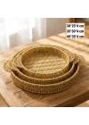 Mey İthalat®  İç İçe Geçebilen 3’lü Yuvarlak Plastik Rattan Tepsi Seti–Hasır Görünümlü Çok Amaçlı Servis ve Sunum Tepsileri
