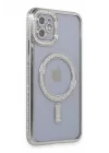 Mey İthalat®   iPhone 11 Kılıf Joke Simli Magneticsafe Kılıf - Gümüş