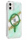 Mey İthalat®   iPhone 11 Lotus Simli Magsafe Kapak - Yeşil