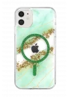Mey İthalat®   iPhone 11 Lotus Simli Magsafe Kapak - Yeşil