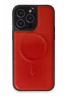 Mey İthalat®  iPhone 13 Pro Max Kılıf Ozzi Magsafe Deri Kapak - Kırmızı