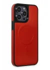 Mey İthalat®  iPhone 13 Pro Max Kılıf Ozzi Magsafe Deri Kapak - Kırmızı