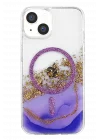 Mey İthalat®   iPhone 14 Lotus Simli Magsafe Kapak - Mor