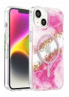 Mey İthalat®   iPhone 14 Lotus Simli Magsafe Kapak - Pembe