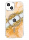 Mey İthalat®   iPhone 14 Lotus Simli Magsafe Kapak - Turuncu