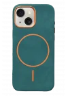 Mey İthalat®   iPhone 14 Luno Deri Magsafe Kapak - Yeşil