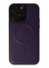 Mey İthalat®  iPhone 14 Pro Max Kılıf Ozzi Magsafe Deri Kapak - Derin Mor