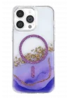Mey İthalat®   iPhone 14 Pro Max Lotus Simli Magsafe Kapak - Mor