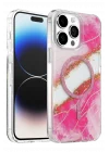 Mey İthalat®   iPhone 14 Pro Max Lotus Simli Magsafe Kapak - Pembe