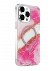 Mey İthalat®   iPhone 14 Pro Max Lotus Simli Magsafe Kapak - Pembe