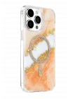 Mey İthalat®   iPhone 14 Pro Max Lotus Simli Magsafe Kapak - Turuncu