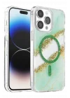 Mey İthalat®   iPhone 14 Pro Max Lotus Simli Magsafe Kapak - Yeşil