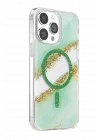 Mey İthalat®   iPhone 14 Pro Max Lotus Simli Magsafe Kapak - Yeşil
