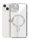 Mey İthalat®  iPhone 15 Kılıf Joke Simli Magneticsafe Kılıf - Gümüş