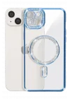 Mey İthalat®   iPhone 15 Kılıf Joke Simli Magneticsafe Kılıf - Mavi
