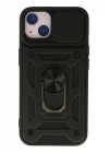 Mey İthalat®   iPhone 15 Kılıf Pars Lens Yüzüklü Silikon - Siyah