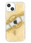 Mey İthalat®   iPhone 15 Lotus Simli Magsafe Kapak - Gümüş