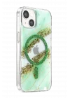 Mey İthalat®   iPhone 15 Lotus Simli Magsafe Kapak - Yeşil