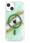 Mey İthalat®   iPhone 15 Lotus Simli Magsafe Kapak - Yeşil