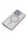 Mey İthalat®   iPhone 15 Pro Max Kılıf Joke Simli Magneticsafe Kılıf - Gümüş