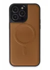Mey İthalat®  iPhone 15 Pro Max Kılıf Ozzi Magsafe Deri Kapak - Taba