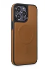 Mey İthalat®  iPhone 15 Pro Max Kılıf Ozzi Magsafe Deri Kapak - Taba