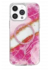 Mey İthalat®   iPhone 15 Pro Max Lotus Simli Magsafe Kapak - Pembe