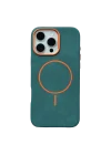 Mey İthalat®   iPhone 15 Pro Max Luno Deri Magsafe Kapak - Yeşil