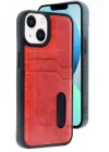 Mey İthalat®   iPhone 15 Sara Kartvizitli Deri Kılıf - Kırmızı