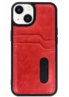 Mey İthalat®   iPhone 15 Sara Kartvizitli Deri Kılıf - Kırmızı