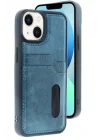 Mey İthalat®   iPhone 15 Sara Kartvizitli Deri Kılıf - Lacivert