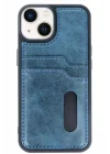 Mey İthalat®   iPhone 15 Sara Kartvizitli Deri Kılıf - Lacivert