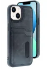 Mey İthalat®   iPhone 15 Sara Kartvizitli Deri Kılıf - Siyah