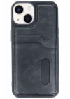 Mey İthalat®   iPhone 15 Sara Kartvizitli Deri Kılıf - Siyah