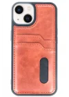 Mey İthalat®   iPhone 15 Sara Kartvizitli Deri Kılıf - Taba