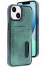 Mey İthalat®   iPhone 15 Sara Kartvizitli Deri Kılıf - Yeşil